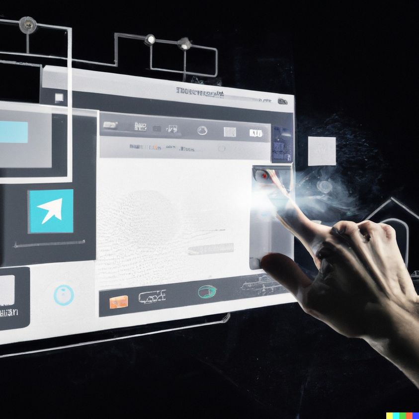 Hologram ekranu z ręką wskazującą element na ekranie